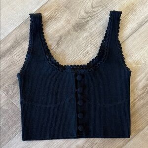 For Love And Lemons Black Ribbed Tank Top